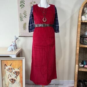 Vintage Red Corduroy Maxi Jumper Dress Cottage Grandma Grunge Prairie Modest M 8